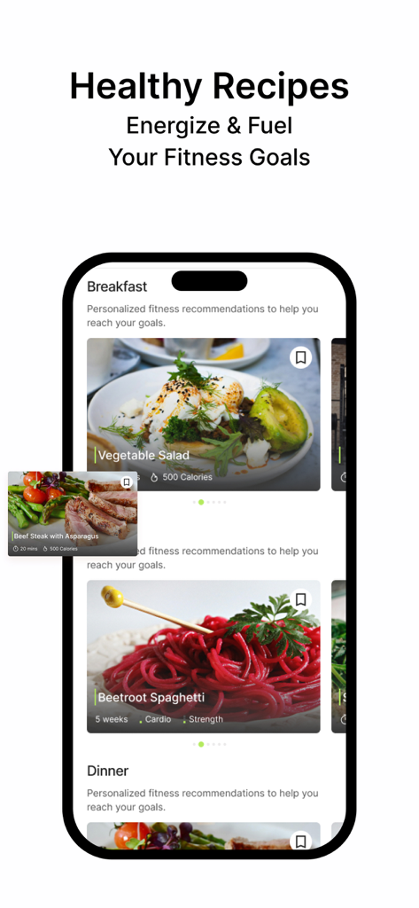 Suggestions de recettes saines et idées de repas nutritionnels dans l'application Endomondo Home Workout