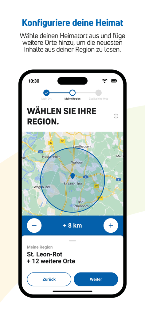 NUSSBAUM - NUSSBAUM app interface for selecting a local news region on a map