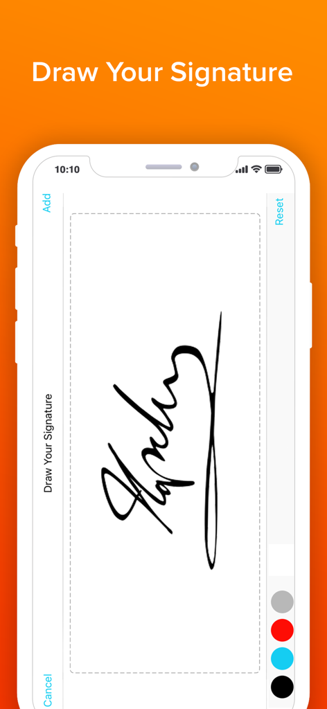 Signature Maker & Esign Now - Oberfläche der Signature Maker App, die den Bildschirm zum Zeichnen Ihrer Signatur mit Farboptionen anzeigt.