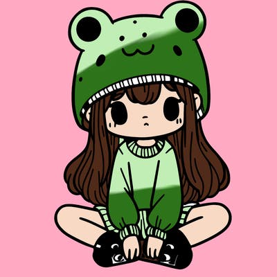 a girl wearing a frog hat and some frog socks