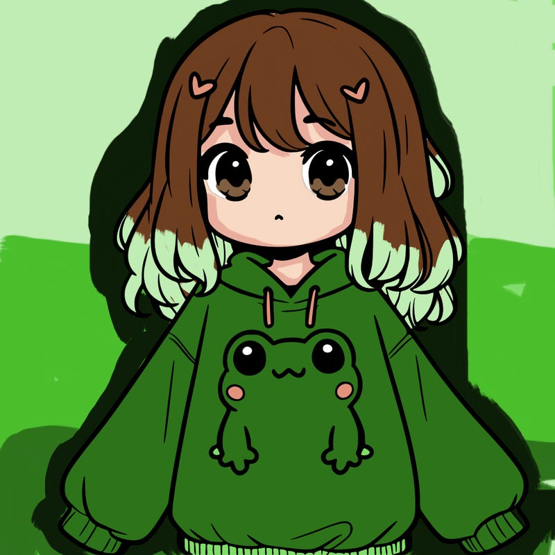 girl wearing frogging sweatshirt