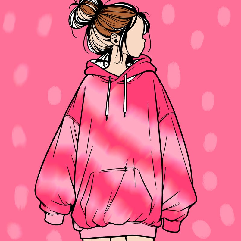 realistic girl with a oversized sweatshirt on and a bun