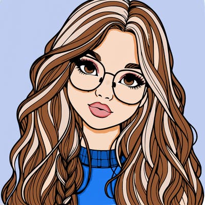 girl with long hair and freckles and glasses realistic