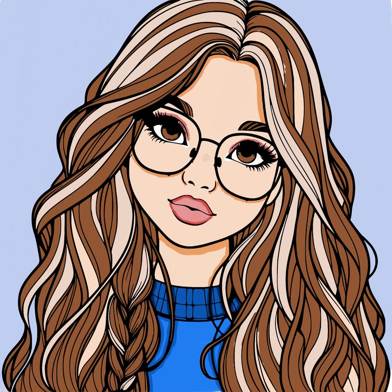 girl with long hair and freckles and glasses realistic