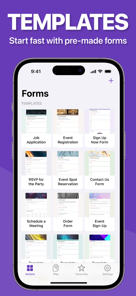 Eine Sammlung von vorgefertigten Vorlagen zum Erstellen von Google Forms auf einem mobilen Gerät