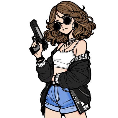 stylish teenage girl with gun