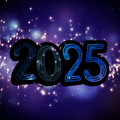 one line scrawled numbers sketch design “2025”