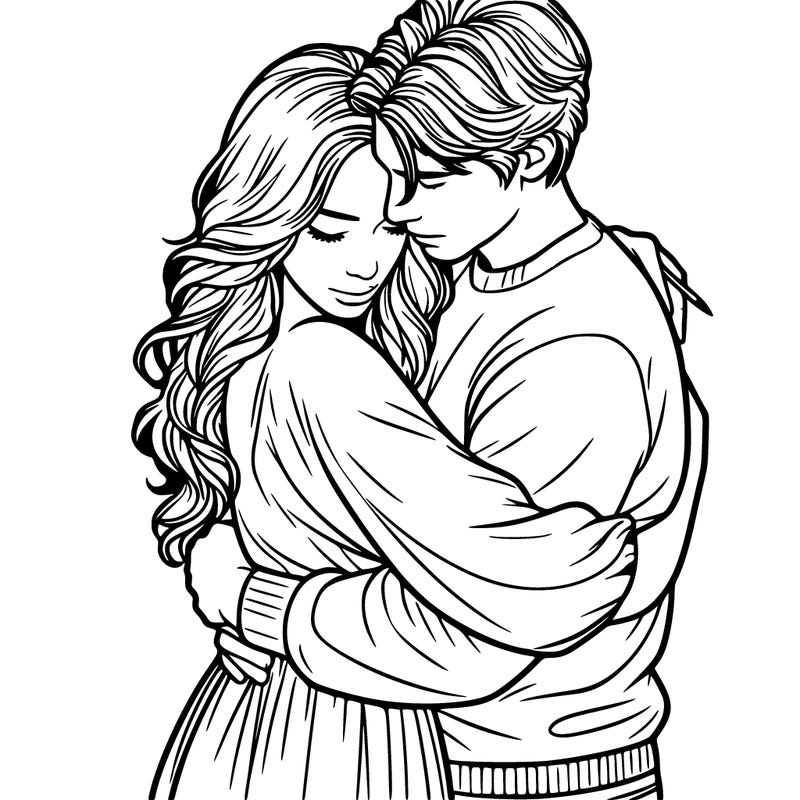 a realistic picture of a woman and man hugging