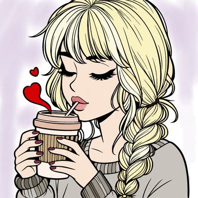 realistic girl drinking coffee