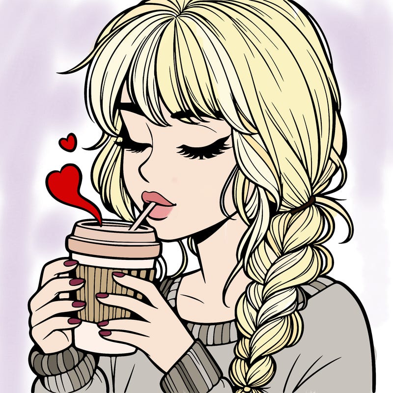 realistic girl drinking coffee