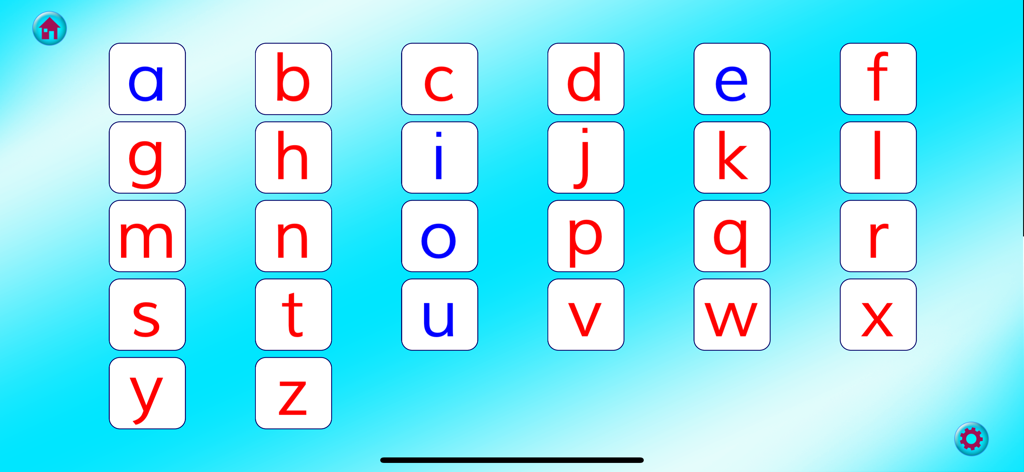 ABC MAGIC PHONICS 2 Deluxe - A grid of lowercase letters with blue vowels and red consonants for phonics learning