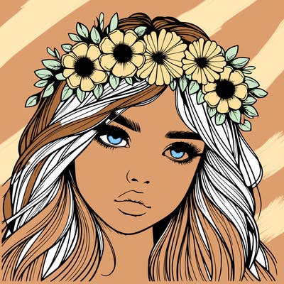 realistic girl with flowers crown