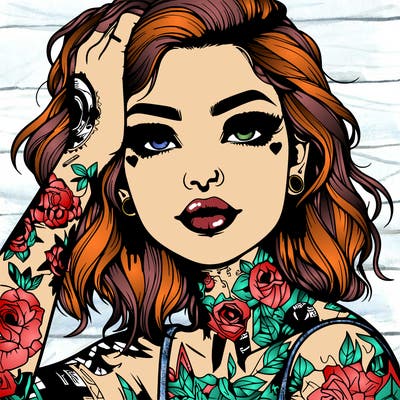 realistic girl with tattoos all over