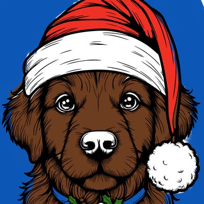 realistic dog with a christmas hat