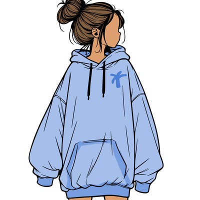 realistic girl with a oversized sweatshirt on and a bun
