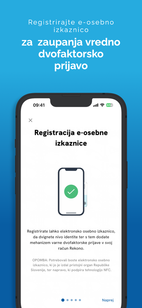 Rekono OnePass - Rekono OnePass app screen for registering an electronic ID card for secure authentication