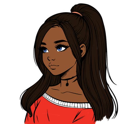 realistic girl with a high ponytail