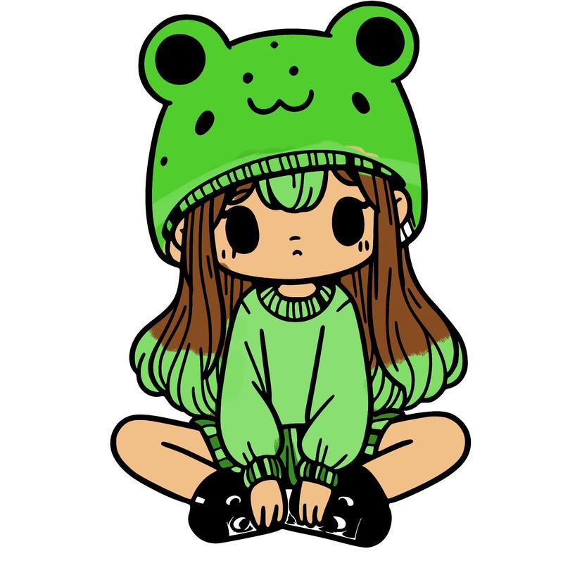 a girl wearing a frog hat and some frog socks