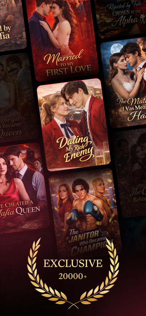 DramaShorts - Short Drama Hub - Uma coleção de pôsteres de séries de drama curtas do aplicativo DramaShorts com temas de romance e suspense