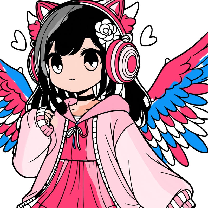 a girl with cat headphones and wings