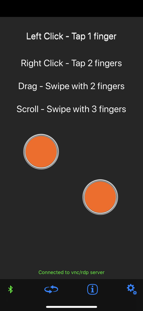 Mouse Easy app screen showing trackpad gesture instructions for remote control