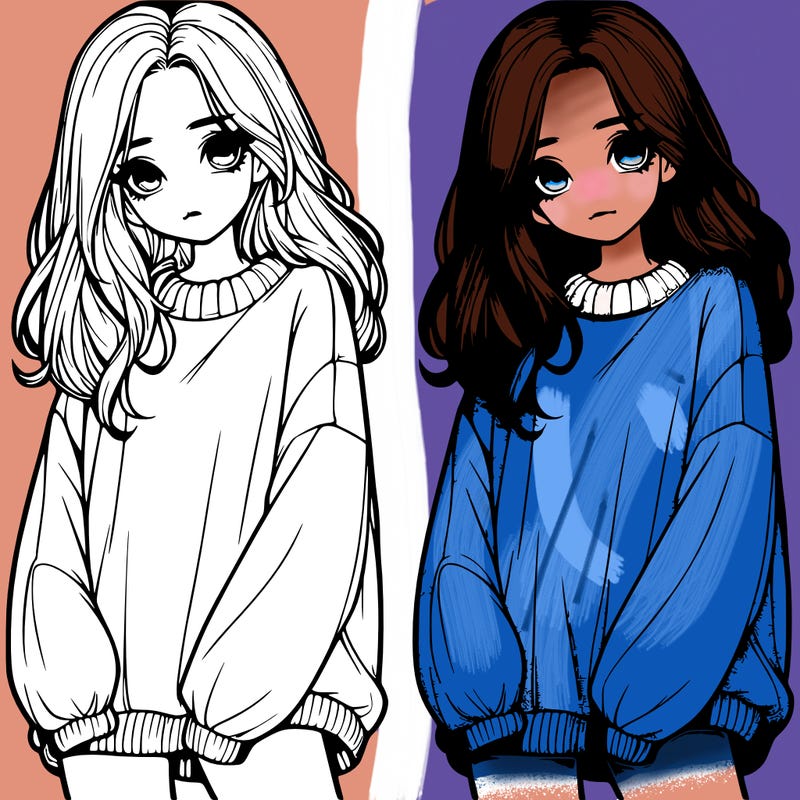 realistic girl with baggy sweater