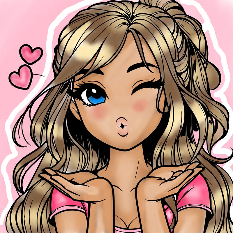 realistic girl winking and blowing a kiss while making heart hands