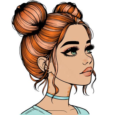 realistic girl with buns on the top of her head