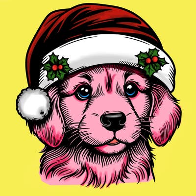realistic dog wearing a santa hat