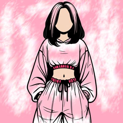 realistic girl faceless with baggy pants and a crop top