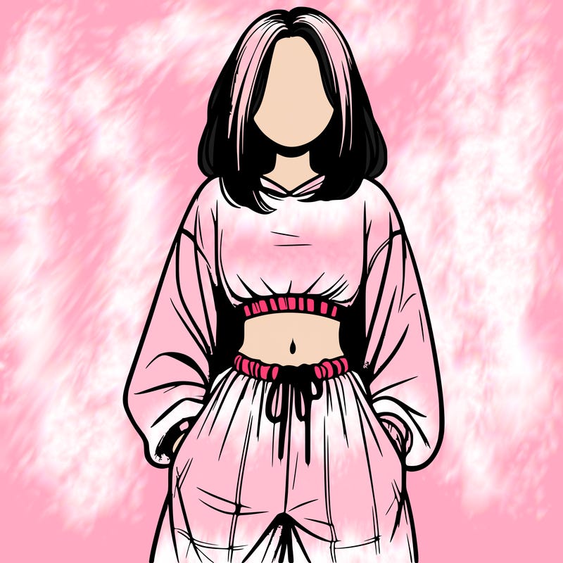 realistic girl faceless with baggy pants and a crop top