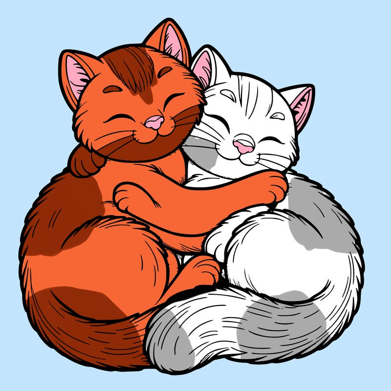 two realistic cats cuddling
