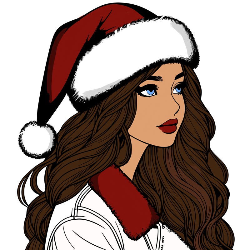 realistic girl in santa hat