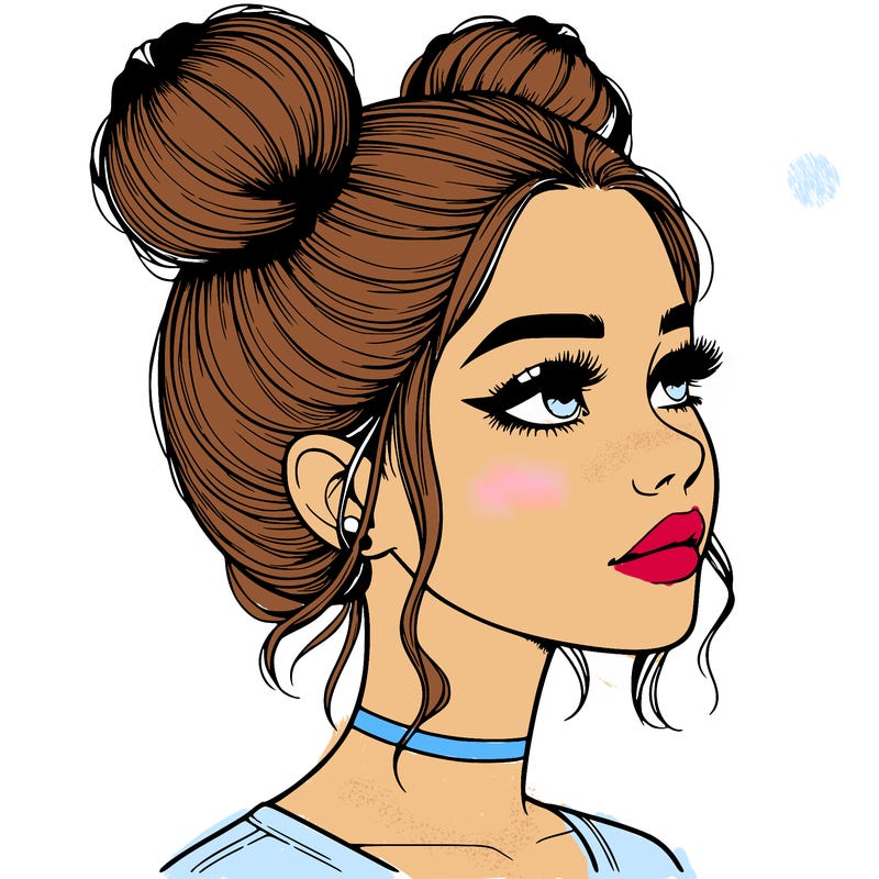 realistic girl with buns on the top of her head