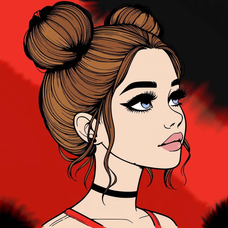 realistic girl with buns on the top of her head