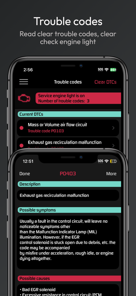 Hondata Complete - Pantalla de la aplicación Hondata Complete que muestra códigos de avería del motor y detalles de mal funcionamiento