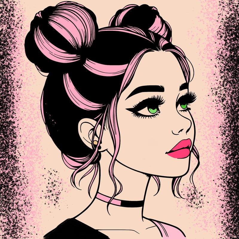 realistic girl with buns on the top of her head