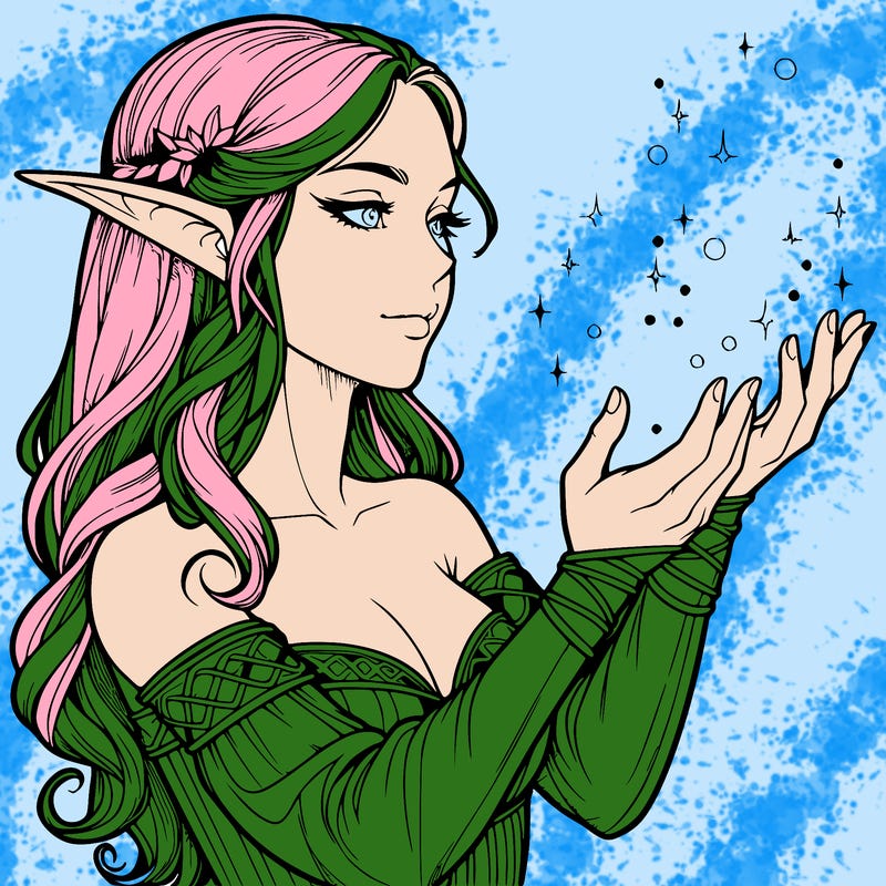 realistic elf girl doing magic
