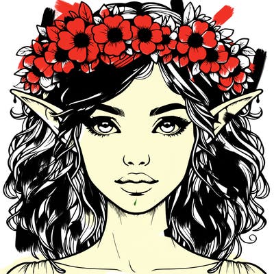 realistic female elf with flower crown