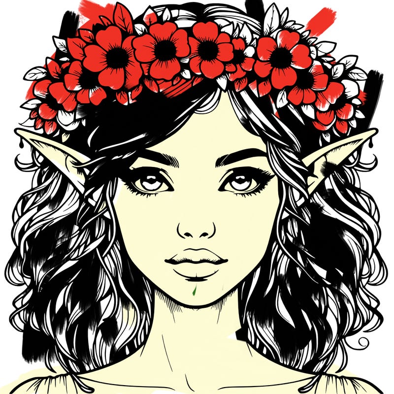 realistic female elf with flower crown