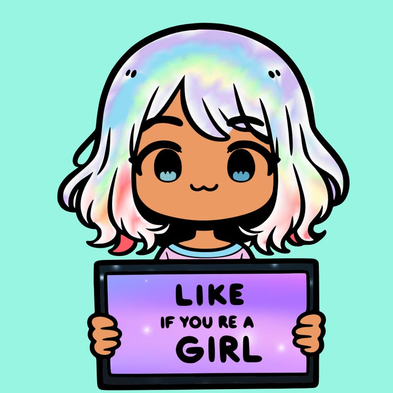 a cute girl holding a sign that says like if you’re a girl