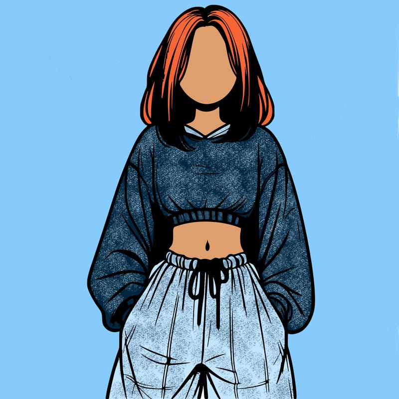 realistic girl faceless with baggy pants and a crop top