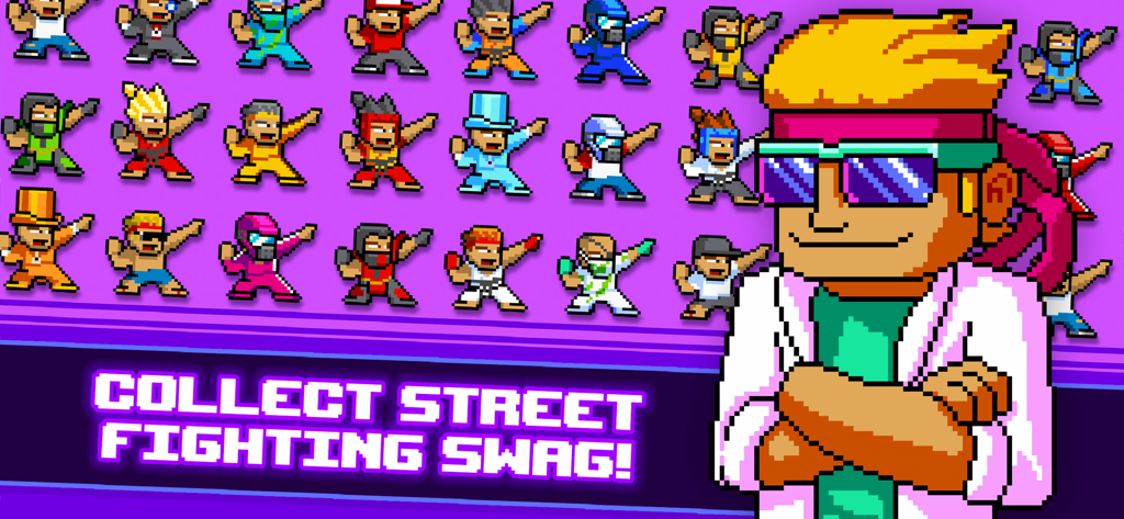 Kung Fu Zombie - A collection of pixel art characters in Kung Fu Zombie showing various customizable street fighting outfits