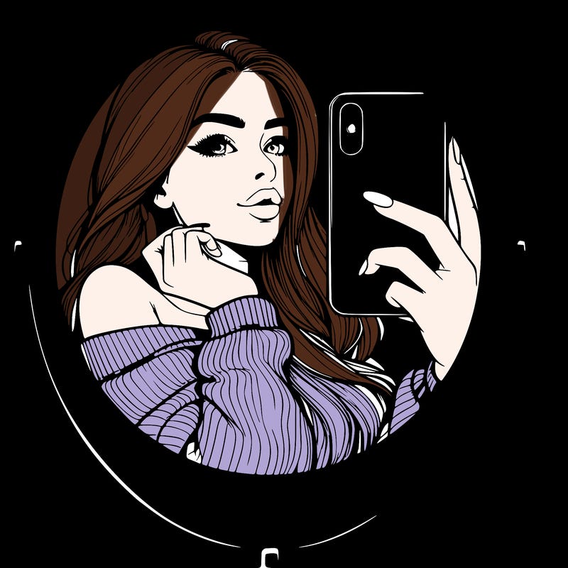 realistic girl taking mirror selfie beautiful