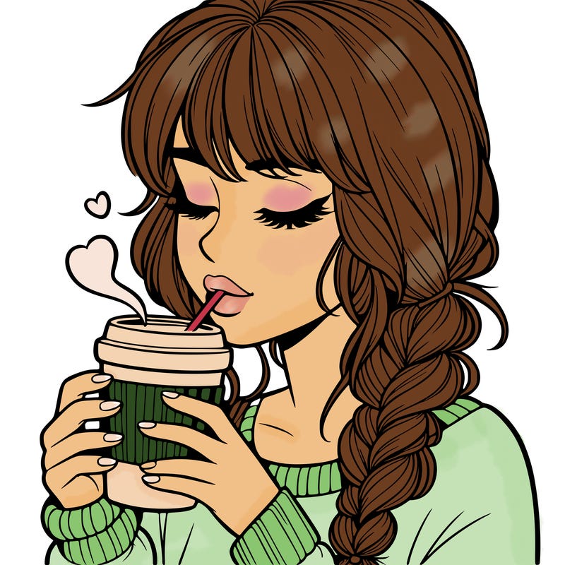 realistic girl drinking coffee
