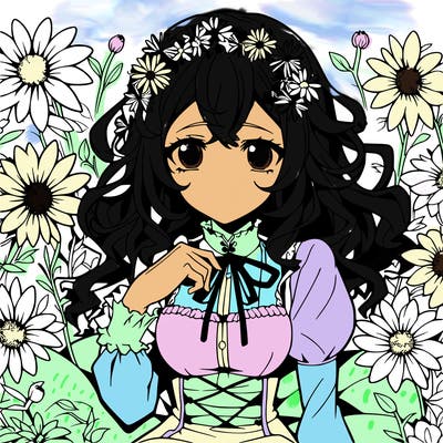 anime girl surrounded by flowers