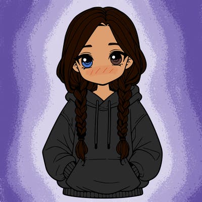 a realistic girl with a oversized hoodie and she has braids