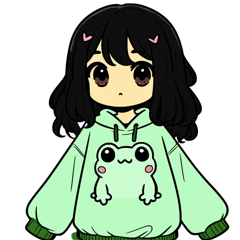 girl wearing frogging sweatshirt