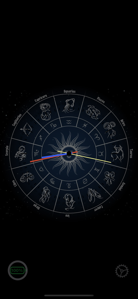 Always On Display - Aplicación de iPhone Always On Display que muestra una esfera de reloj temática del zodíaco con signos del zodíaco e indicador de batería