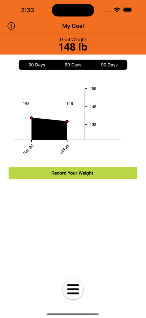 REPTS+ - Der Bildschirm „Meine Ziele“ der REPTS plus App zeigt ein Gewichtstracking-Diagramm und Fortschrittsprotokolle